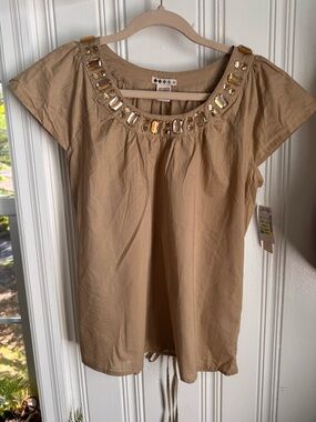 Jewel-Embellished Tan Women’s Top